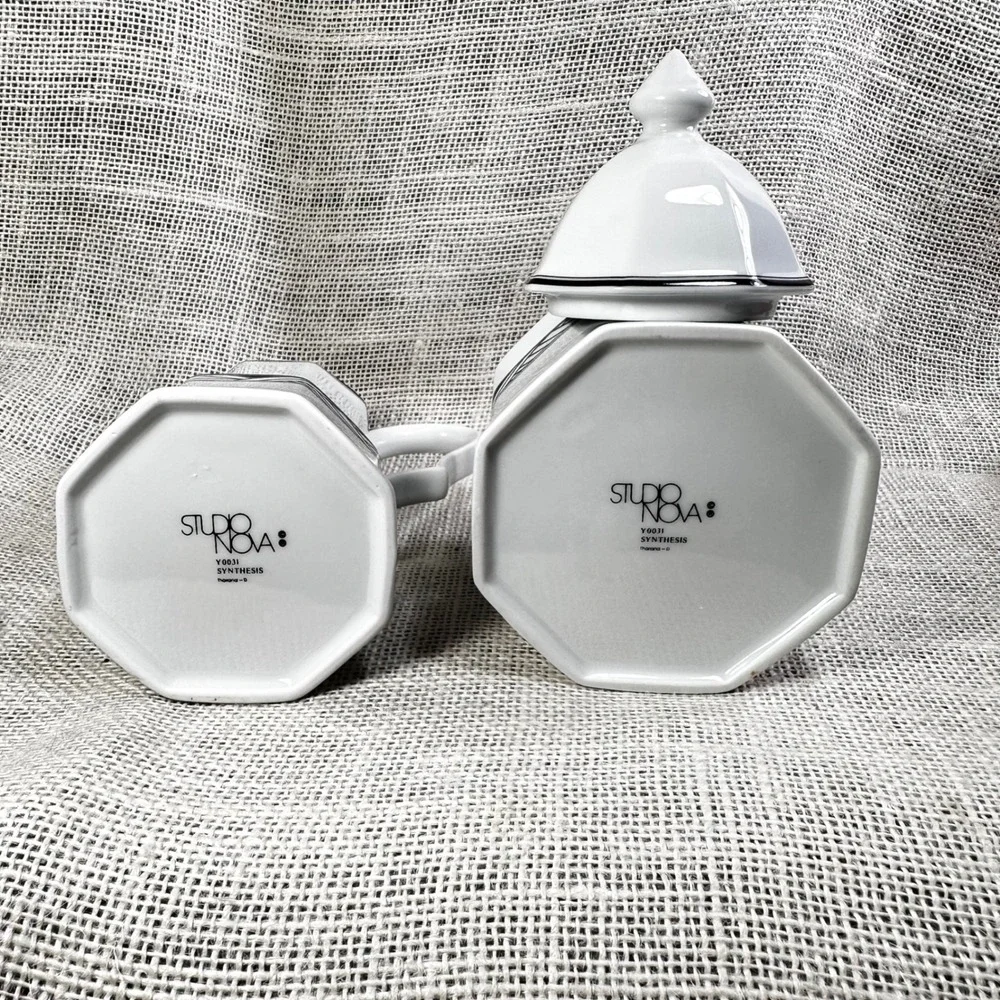 Studio Nova Synthesis Y0031 Creamer and Sugar Bowl Set White Black Art Dec Style